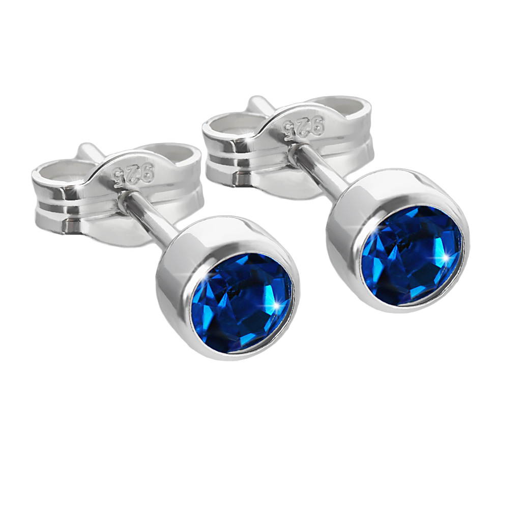 Ohrstecker Ohrringe dunkelblau 1 Paar 925 Silber 5,5 mm Zirkonia  Damen Herren 